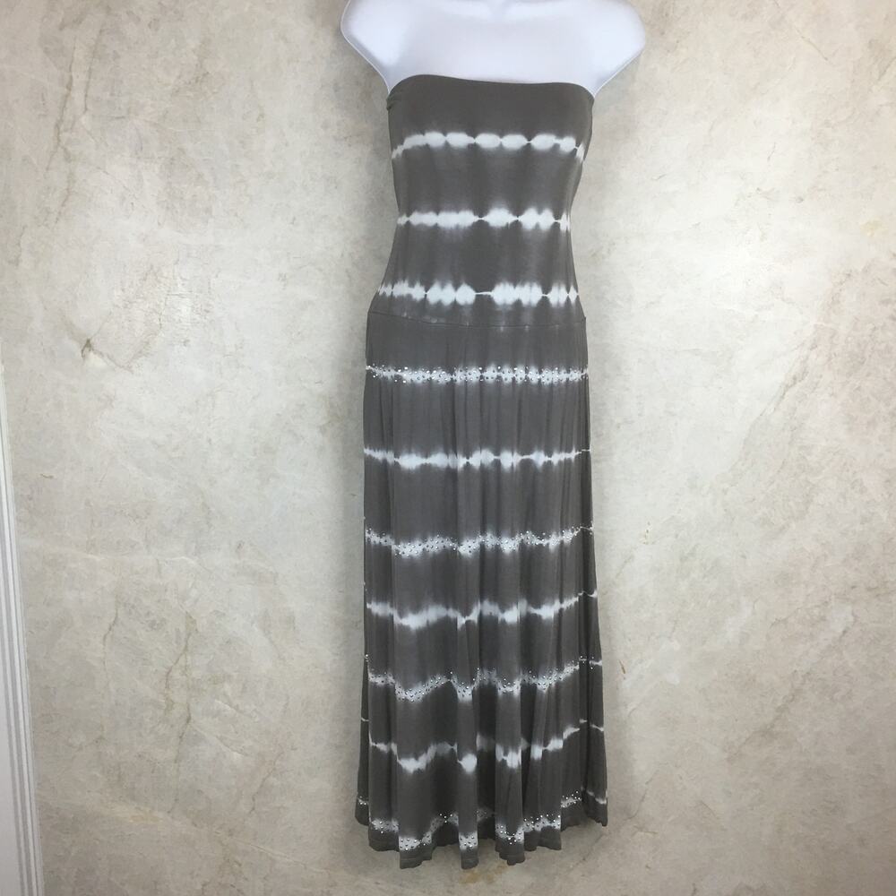 INC International Concepts Grey & White Tie-Dye Rhinestone Dress Size L